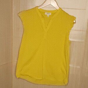 Style & Co. Yellow Swiss Dot Mixed Material Top Medium